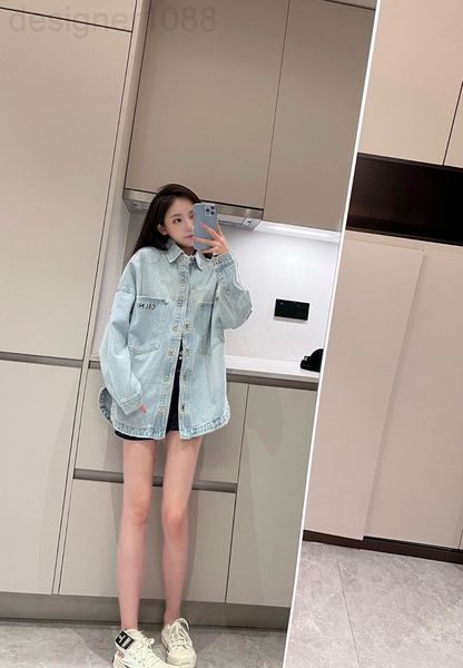 

women's blouses & shirts designer ce home 22 spring and summer new denim shirt pocket letter printing loose casual 3kox, White