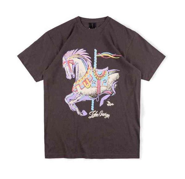 

scott carousel horse antique three-dimensional carousel short sleeve t-shirt, White;black