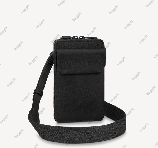 

m57089 aerogram phone pouch mens bags soft grained calf leather card holder coin purse shoulder flaps hands-carry wallet dedigner cross body