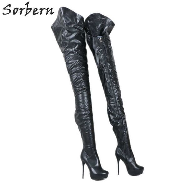 

sorbern customized 80cm long boots women crotch thigh high heel platform asymmetry outside long inside short for drag queen, Black