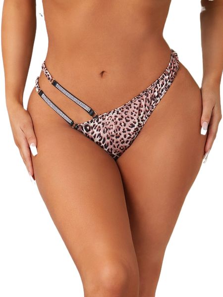 

leopard rhinestone studded thong 73ie#, Black;red
