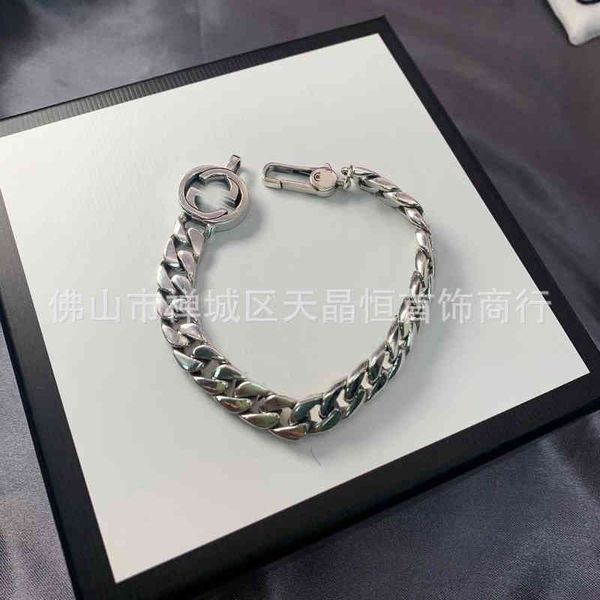 

2023 designer new fashion gu cuban bracelet silver male and female couples buckle letters to do fashion jewelry silver chain punk hip hop, Black