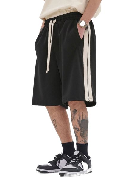 

men contrast tape drawstring waist shorts p8xx#, White;black