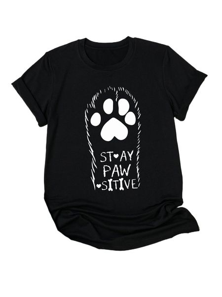 

plus paw & slogan graphic tee u87l#, Black