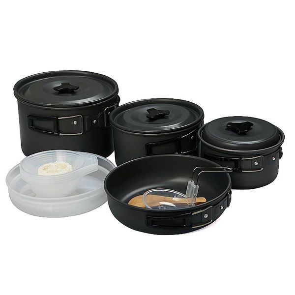 Set di posate Set di pentole da campeggio in alluminio anodizzato Set di padelle per backpacking Pot Mess Kit per 4-5 persone Posate