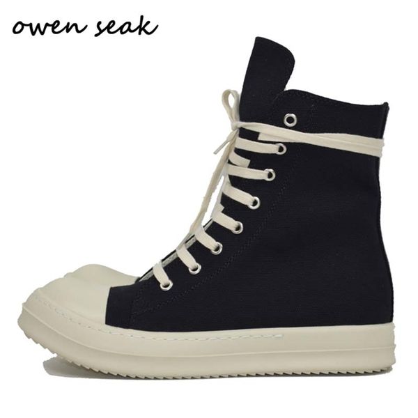 

owen seak men casual canvas shoes luxury trainers ankle lace up women sneaker zip high-hip hop streetwear flats black boots 220330, Black;white