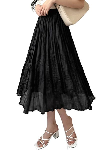 

dazy solid high waist flared skirt h5j1#, Black