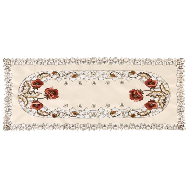

table linens red floral flower hollow embroidered table runner tablecloth cutwork rectangle
