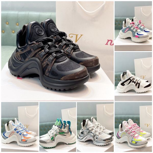 

Designer L Womens Ankle Daddy Shoes Thick Soled Sneakers Calfskin Fabric Polychrome Casual Running Pillow Feel Heel Boots Size 35-40, Black