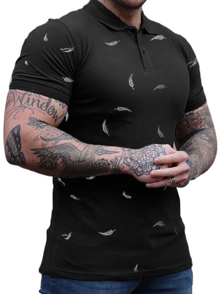 

men random feather print polo shirt a8rp#, White;black