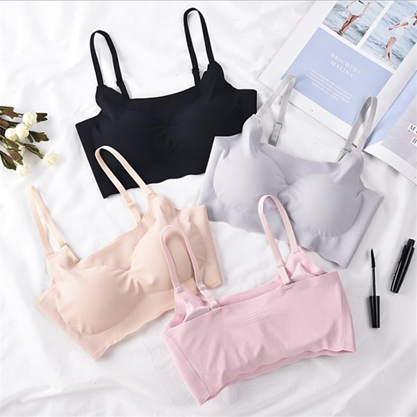 

ice silk bra women thin push up seamless vest bras underwear soft comfortable sleep with chest padded bralette, Red;black