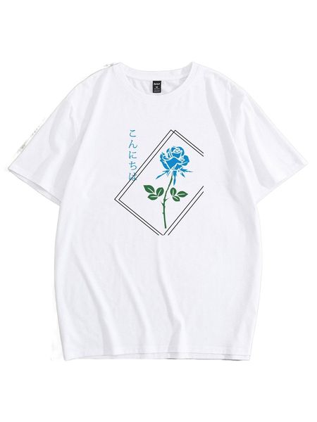 

romwe guys rose print tee 93rn#, White;black