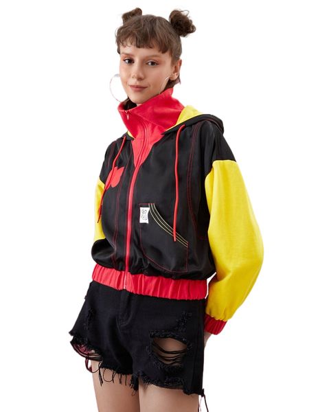 

x friederike hantel colorblock drawstring zip up jacket b5ph#, Black;brown