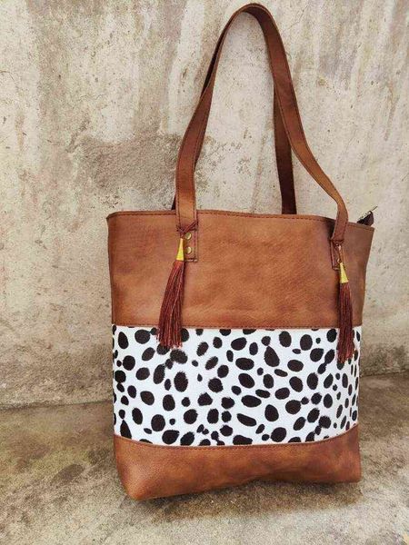 

large capacity vintage leopard pattern tote bag designer tassel shopping bag autumn sell women's shoulder bag female