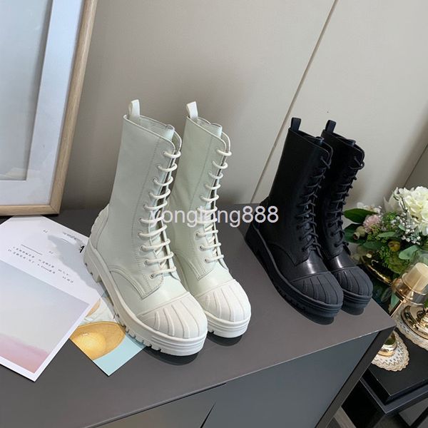 

boots high end quality shell head martin boots women's fashion high visible thick bottom locomotive lace up middle tube, Black