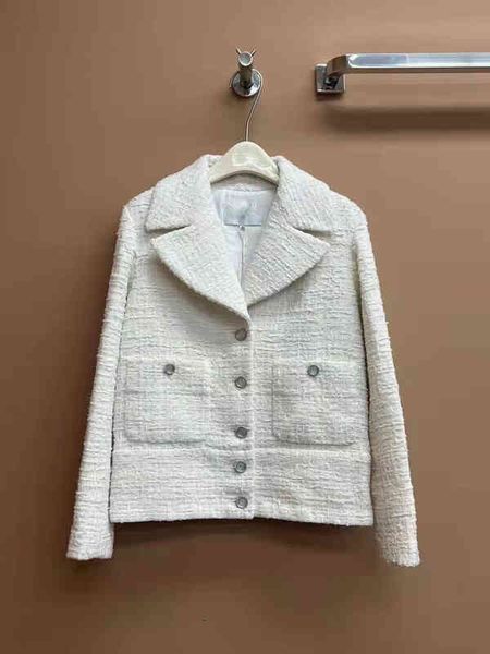 

women's knits & tees 2022 spring white fashion tweed pocket long sleeve lapel jacket single breasted short versatile coat fvtd