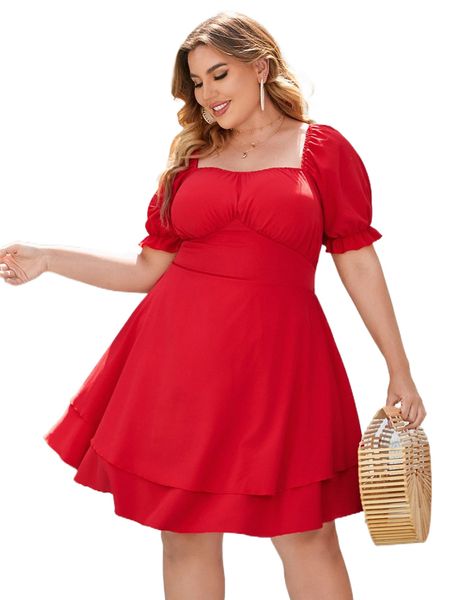 

plus ruffle trim shirred dress 89np#, Black