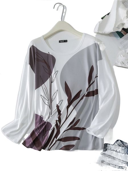 

plus plants print drop shoulder tee 99xn#, Black