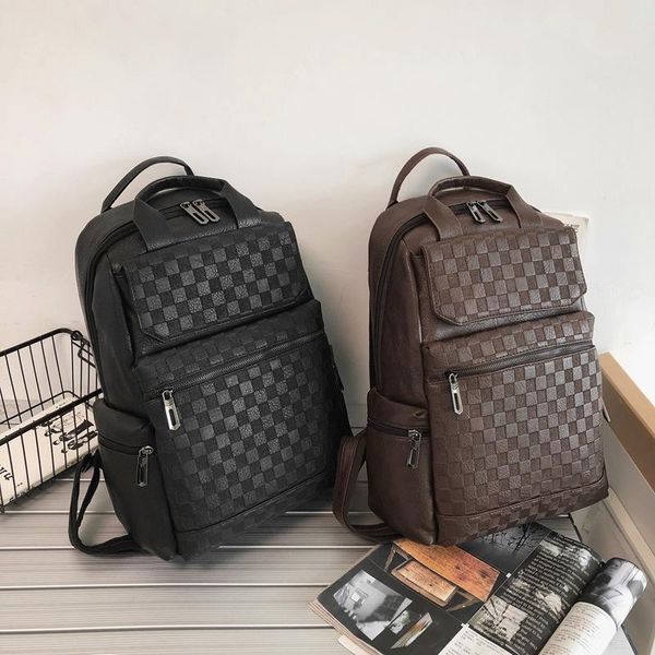 

backpack trend pu leather leisure portable business computer bag fashion plaid high school bags for men and women