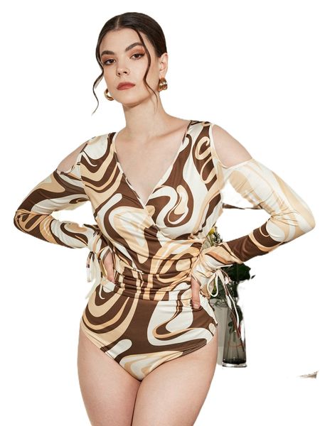 

x anihouvi ludmilla marble print cold shoulder bodysuit c0lf#, White