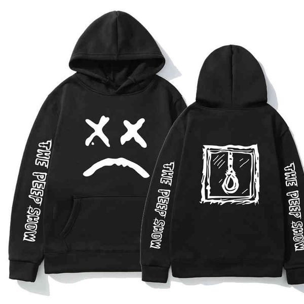 

new lil peep street hooded trendy sweater with velvet hooded, Black