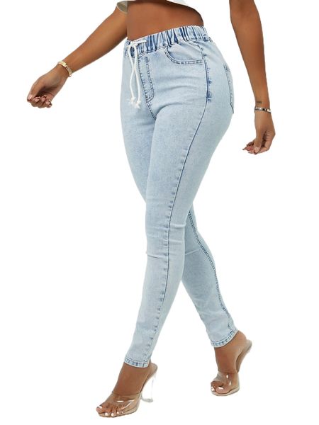 

sxy drawstring waist skinny jeans w7cb#, Blue
