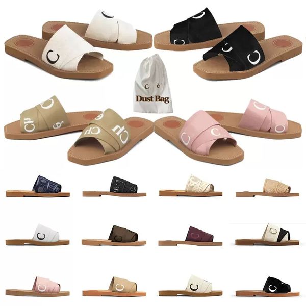 

with dustbag women woody mules flat slippers sandals beige slides designer canvas lace slippers white black sail womens fashion outdoor beac