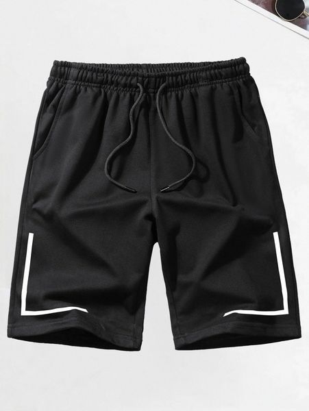 

romwe guys geo graphic drawstring shorts p5ks#, White;black