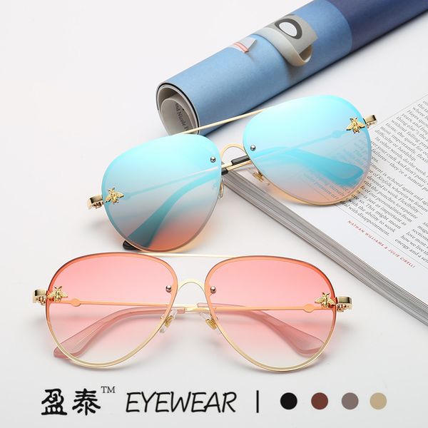 

2022 new bee sunglasses european and american personality fashion frameless ocean piece toad sunglasses glasses, White;black