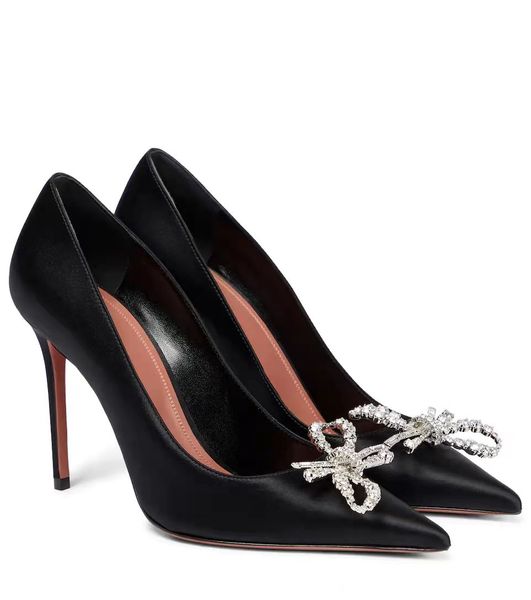 

new season pumps amina shoes muaddi rosie embellished black satin pumps crystal bow