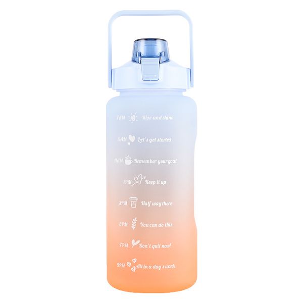 2L Wasserflasche mit großem Fassungsvermögen und Strohhalm, Farbverlauf, mattierter Kunststoff, für Sport, tragbar, sturzsicher, niedliche Flasche W4