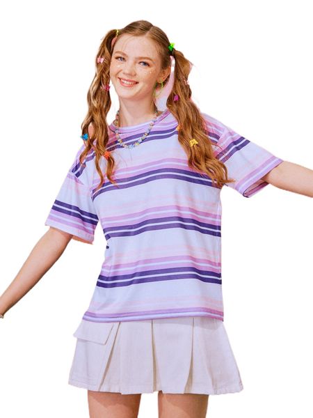 

romwe y2k revival striped drop shoulder tee z00n#, White