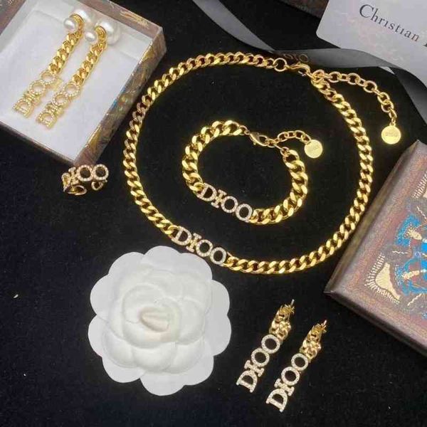 

factory outlet letter necklace women's new net red studded earrings high version neck chain, Silver