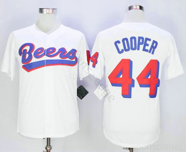 

men joe coop cooper #44 baseketball beers movie jersey button down white baseball jerseys fast shipping 00148, Black;red