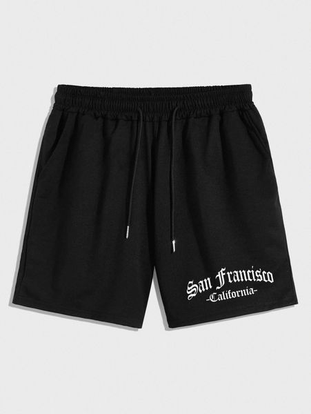 

romwe guys letter graphic shorts w9eq#, White;black