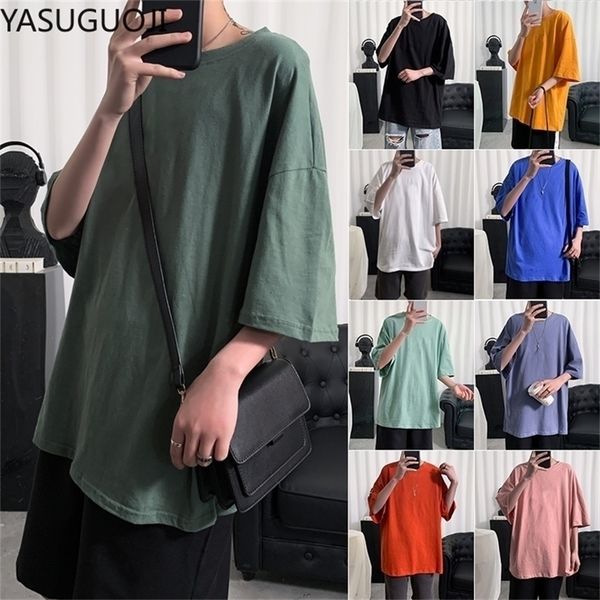 

yasuguoji plain oversized t shirt men bodybuilding and fitness loose casual lifestyle wear tshirt male streetwear hiphop 220629, White;black
