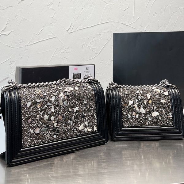 

designer women laboy river stones crossbody bag france paris brand stone inlay flap handbags lady leather silver chains shoulder handbag lux