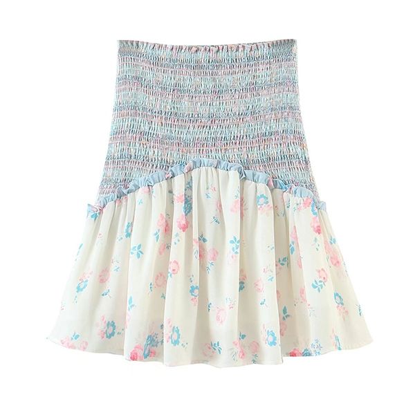 

yenkye vintage contrast color floral print holiday boho skirt women elastic high waist mini skirt sweet ladies summer jupe 220611, Black