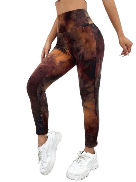 

tie dye wideband waist leggings 54tf#, White;black