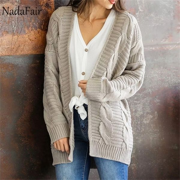 

nadafair winter knit oversized women twist solid casual plus size knitted cardigan pull femme outerwear y200910, White;black