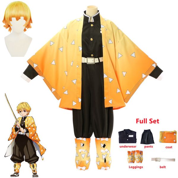 Anime Demone Slayer Kimetsu no Yaiba Agatsuma Zenitsu Costume Cosplay Donne Kimono Uniforme Halloween Festa Di Natale vestiti 220812