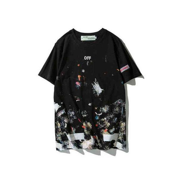 

fashion summer short sleeved t-shirt men and women oblique arrow fireworks print t shirt loose harajuku street clothes tees, Black