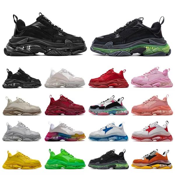 

triple s men women 17fw dad running shoes sneaker clear bubble bottom black red pink green grey multi color old grandpa trainer sports sneak