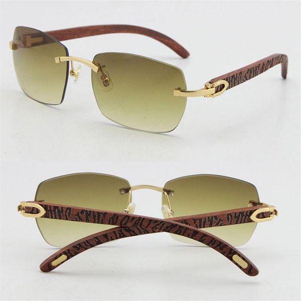 

whole selling t8100905 fashion wood sunglasses carved wooden rimless 18k gold glasses uv400 lens male and female 239z, White;black