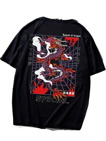 

romwe guys letter dragon graphic tee 45n5#, White;black