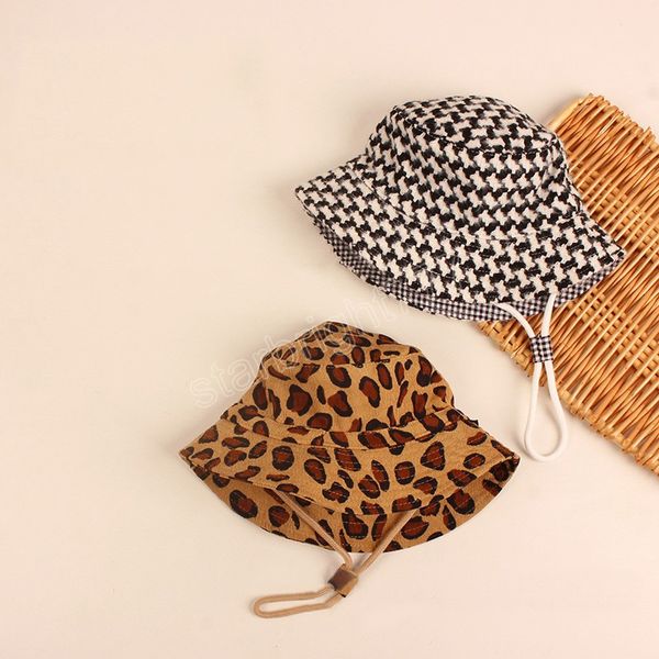 Leopard Bebek Kova Şapkası Kızlar İçin Ayarlanabilir Çizilebilir Çocuklar Plaj Panama Kapakları Geniş Mızmızlı Çocuklar Balıkçı Güneş Şapkası