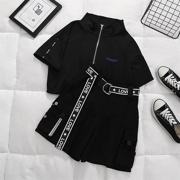 

two-piece suit summer women's short t shirt with shorts two piece set women summer ensemble femme 2 pieces 210302, White