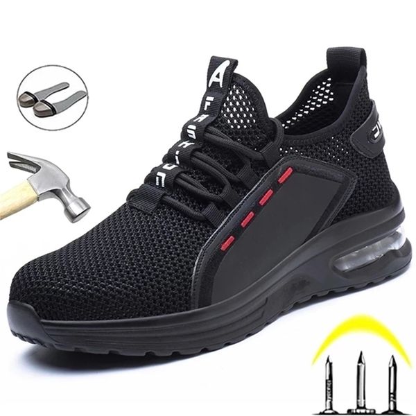 

breathable men work safety shoes anti-smashing steel toe cap working boots construction indestructible work sneakers men shoes 220628, Black;brown