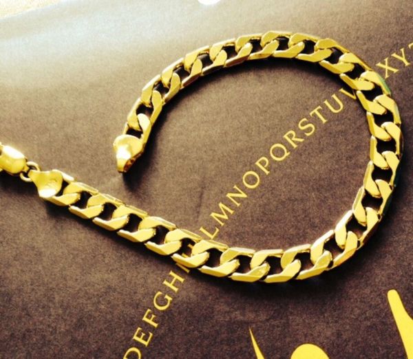 

womens bracelet 8mm giftbox 18k fine solid gold figaro curb link chain, Black