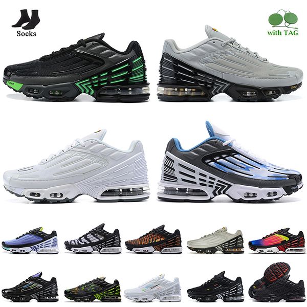 

women mens tn3 running shoes with socks tn plus 3 designer sneakers multi-bone black mesh triple white rainbow laser blue tuned